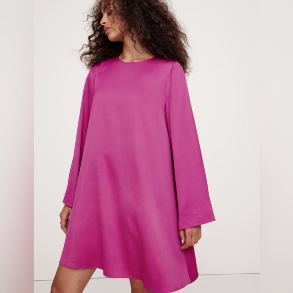 NWT! Banana Republic Black Italian Satin Mini Dress - Size Large Petite ONLY 🦦 - Picture 4 of 7